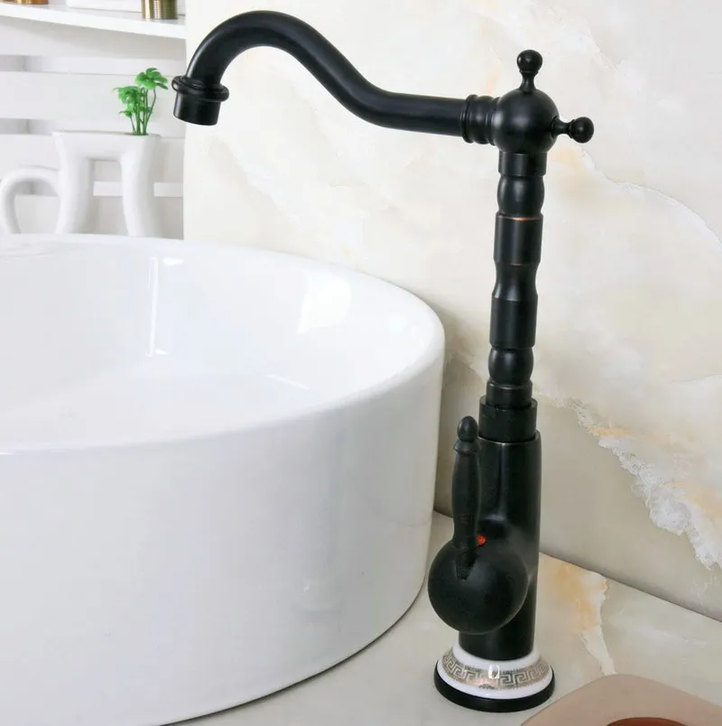 Black Oil Rubbed Bronze Ceramic Base Kitchen Wet Bar Bathroom Vessel Sink Faucet Single Hole Swivel Spout Mixer Tap anf654
