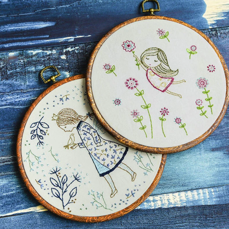 

DIY Cartoon Girls Embroidery Set Flower Needlework Art Cross Stitch kit Handwork for Beginner Handcraft Ribbon Painting Gifts