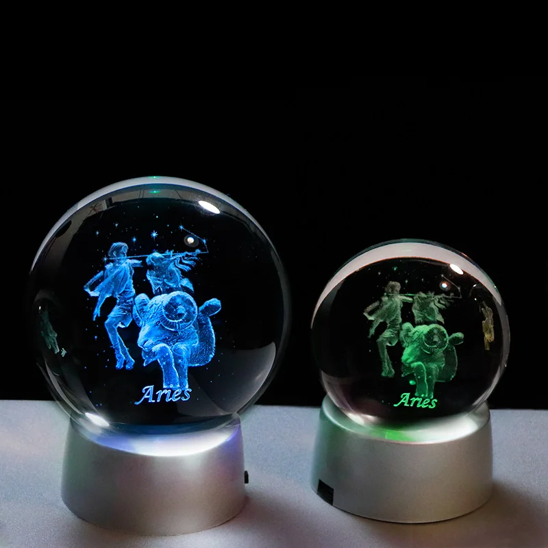 Кристалл 3D Знак зодиака Овен знаки шар стекло с лазерной гравировкой Сфера украшения дома Onarment светодиодный свет талисманы Глобус