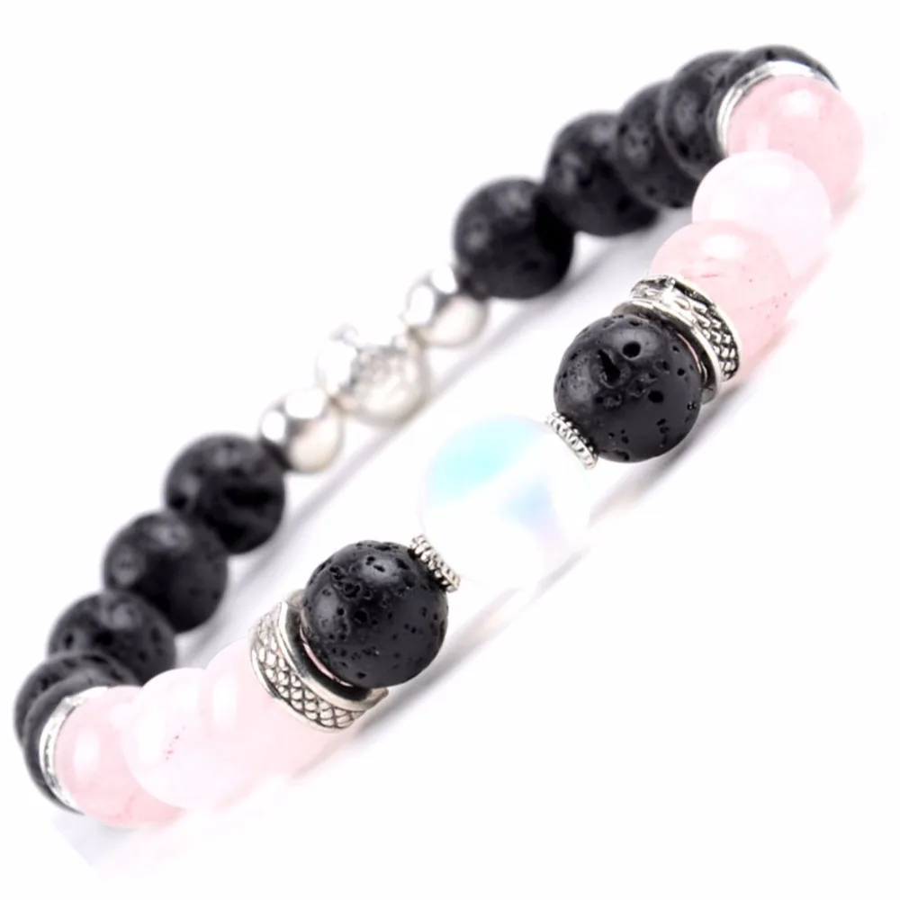 Drop Shipping Natural Stone Black Lava Rose Quartzs Beaded bracelets For Women Men Handmade Jewelry Gifts Fashion Jewelry