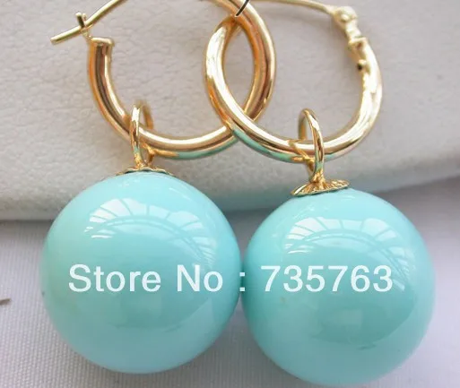 

xiuli 00115 16mm turquoise round SOUTH SEA SHELL PEARL earring