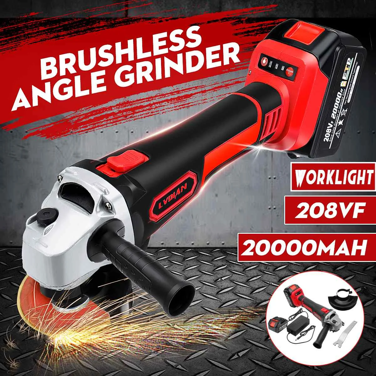 

Cordless Angle Grinder 100mm Metal Grinding Cutting Polishing Machine 2 Speed Adjustable Anti-Slip Handle Metal + Plastic
