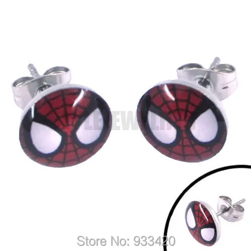Эмалью Человек-паук Маска пирсинг для ушей, тела Нержавеющая сталь ювелирные изделия двигателя серьги-гвоздики SJE370068B