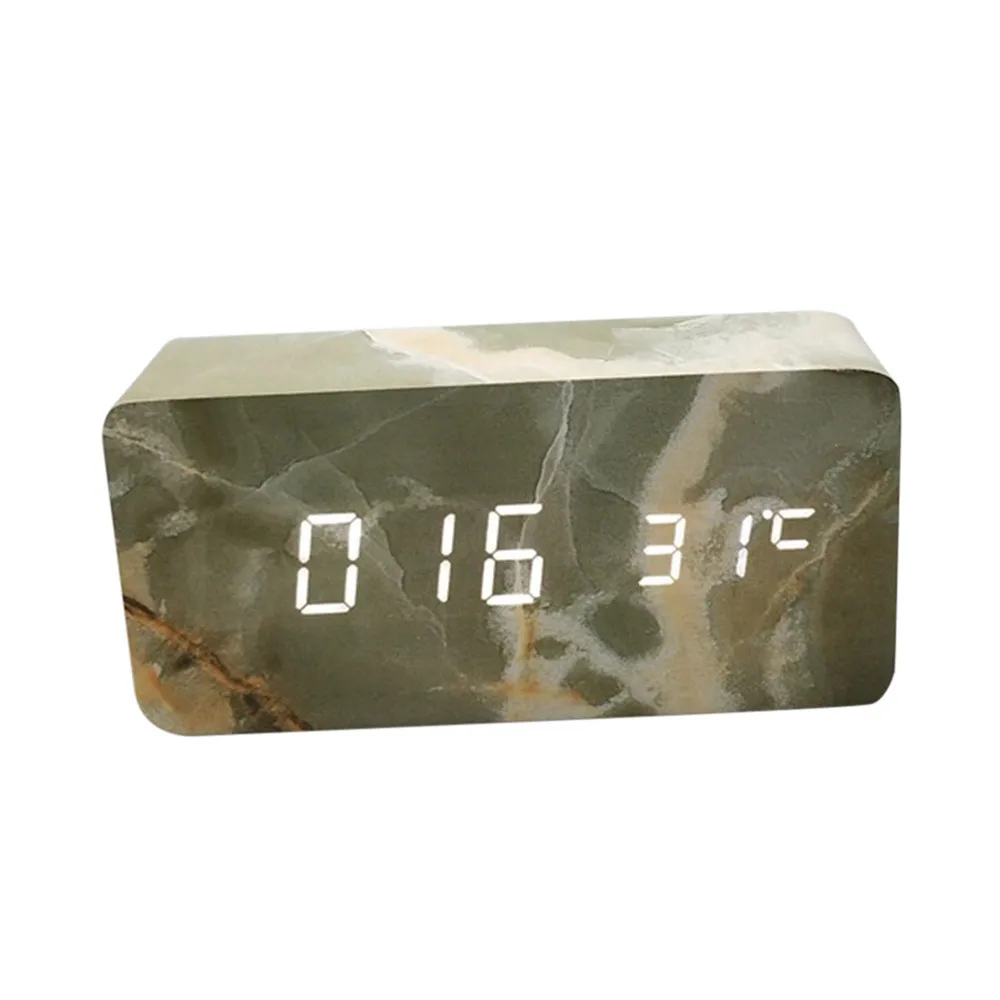 СВЕТОДИОДНЫЙ цифровой Часы мраморный стиль Голосовое управление календарь термометр деревянный светодиодный цифровой будильник USB/AAA настольные часы - Цвет: D