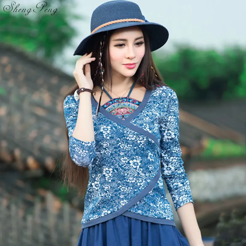 

2019 Spring Summer traditional chinese top retro Tang Suit Tops Short women chinese blouse V1451