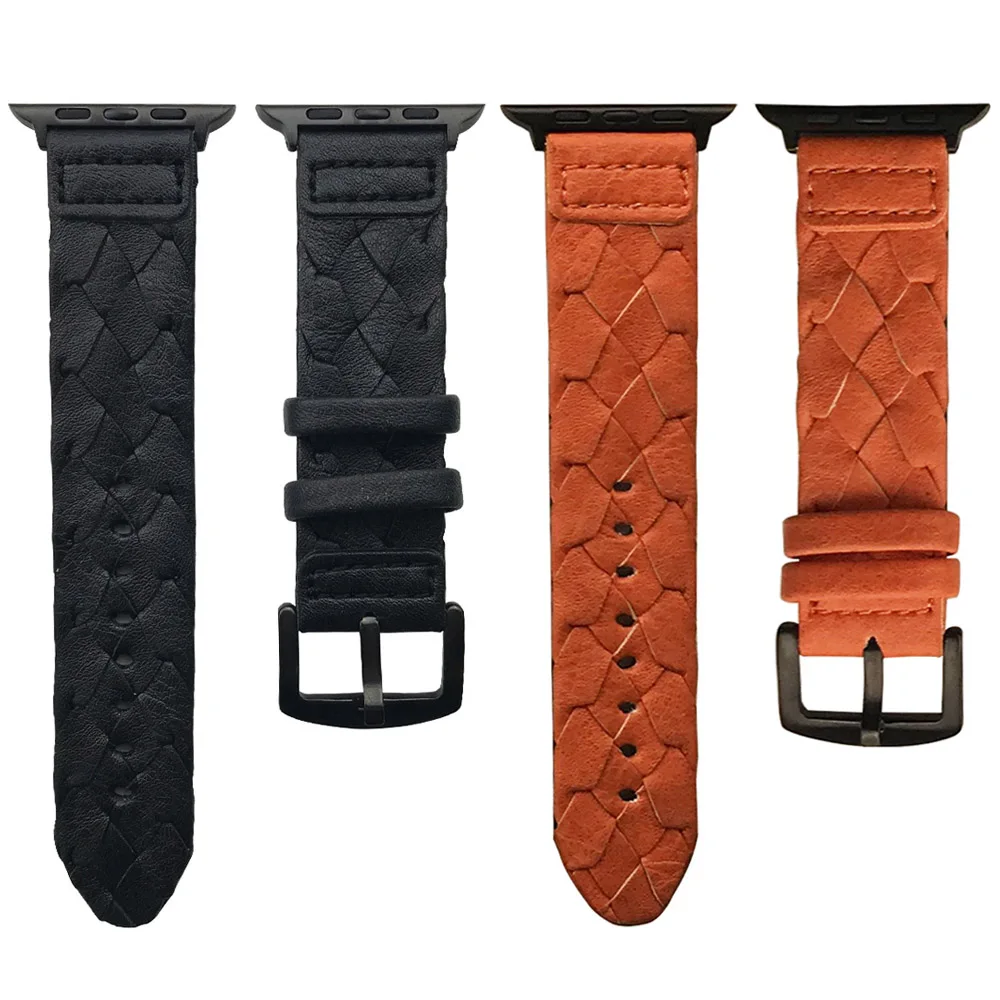 Модный кожаный ремешок с тканым узором для Apple Watch SE Band Series 6 5 4 3 браслет 40 мм 44 38 42