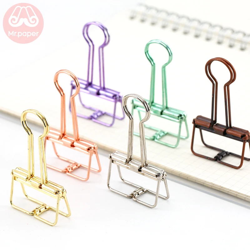 Mr Paper 8 Colors 3 Sizes Ins Colors Gold Sliver Rose Green Purple Binder Clips Large Medium Small Office Study Binder Clips