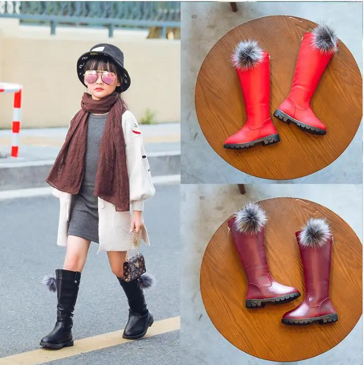 

Real Leather Girls Boots Princess Single Boots 2018 New Autumn Winter Children's Shoes High Top Over The Knee kids