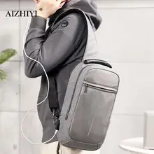 Men Chest Messenger Bag USB Charging Big Capacity Soft Canvas Shoulder Bags Men Pack Crossbody Bag Vertical Square Sling Bag