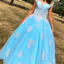 Ball Gown Quinceanera Dresses Blue Vintage Prom Dresses Lace up Appliques Formal Party Dresses Cute Reception robe de bal