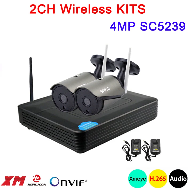 

4MP SC5239 Black 36pcs Infrared Xmeye APP Waterproof HD H.265 25fps 2CH 2 Channel WIFI Wireless IP Camera kits Free Shipping