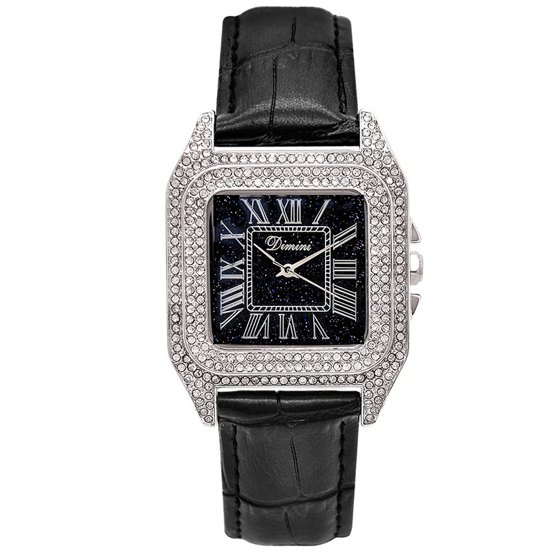 Модные брендовые женские часы с квадратным браслетом, женские роскошные часы с кожаным ремешком, стразы, кварцевые часы, новые повседневные женские часы