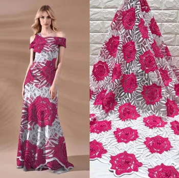 

Latest Rhinestones French Lace Fabrics 2018 Red High Quality African Tulle Lace Fabric For Wedding Dress Lace Material