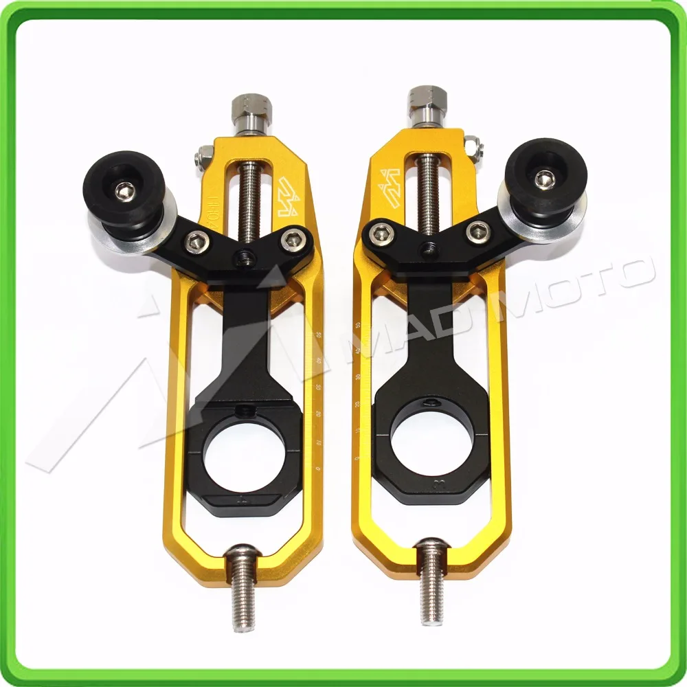 Motorcycle Chain Tensioner Adjuster with spool fit for Suzuki GSXR 600 GSX-R 750 2011 2012 2013 2014 2015 2016 Gold & Black (12)