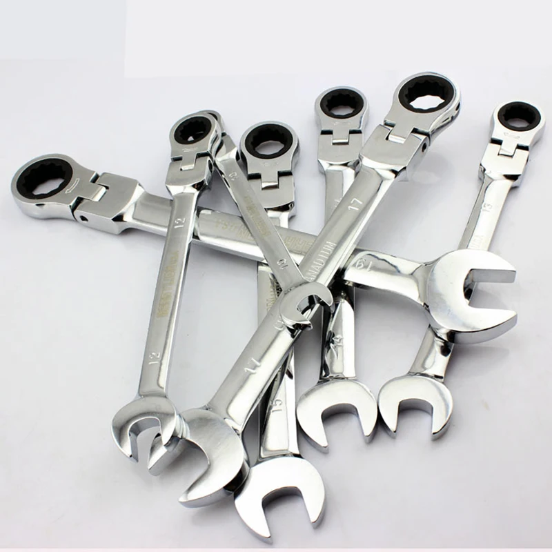 GHIXACTO 6Pcs/set Fixed Head Ratcheting Combination Spanner Wrench Sets Hand Tools Ratchet Handle Wrenches 8/9/10/11/12/13mm