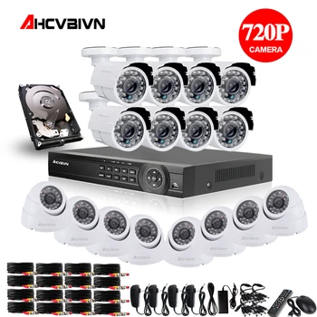 

16ch AHD CCTV System 1.0MP 2000tvl DVR Kit 16CH AHD 1080P DVR 16pcs 720p CCTV indoor outdoor Camera PC&Mobile View Plug And Play