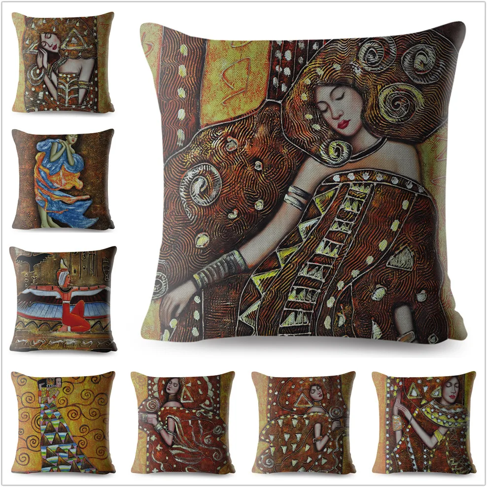 Abstract Portrait Oil Painting Throw Pillow Cover 45*45cm Square