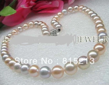 

FREE SHIPPING>@@> N852 Free P&P Natural mix AA+ 17" 9mm round pearl necklace silver clasp