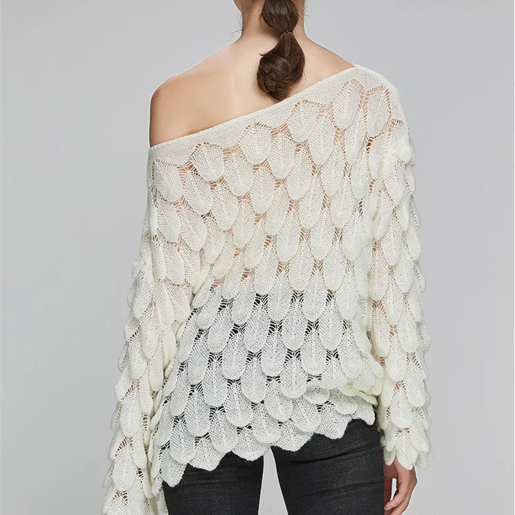 adohon Elegant Sweater Women 2019 Casual Fashion Loose Women Sweaters and Pullovers Cute 3D White Jumper Sueter Mujer Slash neck