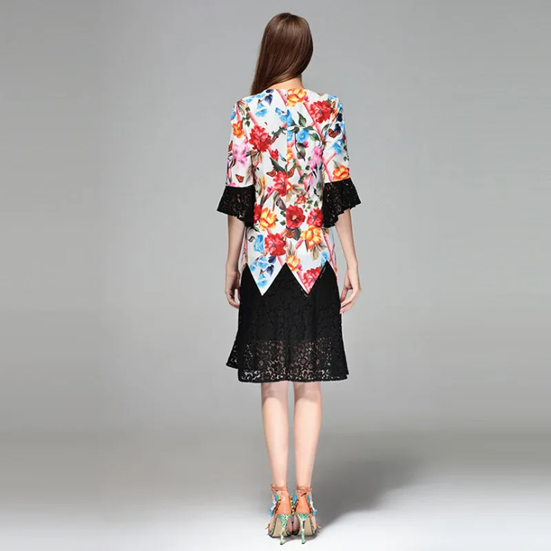 2019 Nieuwe vrouwen Lente Zomer Hoge Kwaliteit Jurk Mode Verbazingwekkende Pioen Bloemen Printing Hoge Taille Korte mouwen Splice jurken 2019 Nieuwe vrouwen Lente Zomer Hoge Kwaliteit Jurk Mode Verbazingwekkende Pioen Bloemen Printing Hoge Taille Korte mouwen Splice jurken