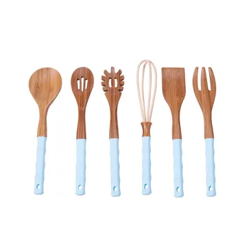 

Bamboo Cooking Tool Creative Colored Handle Turner Rice Scoop Eco Natural Wood Fork Spoon Egg Whisk Tableware Set