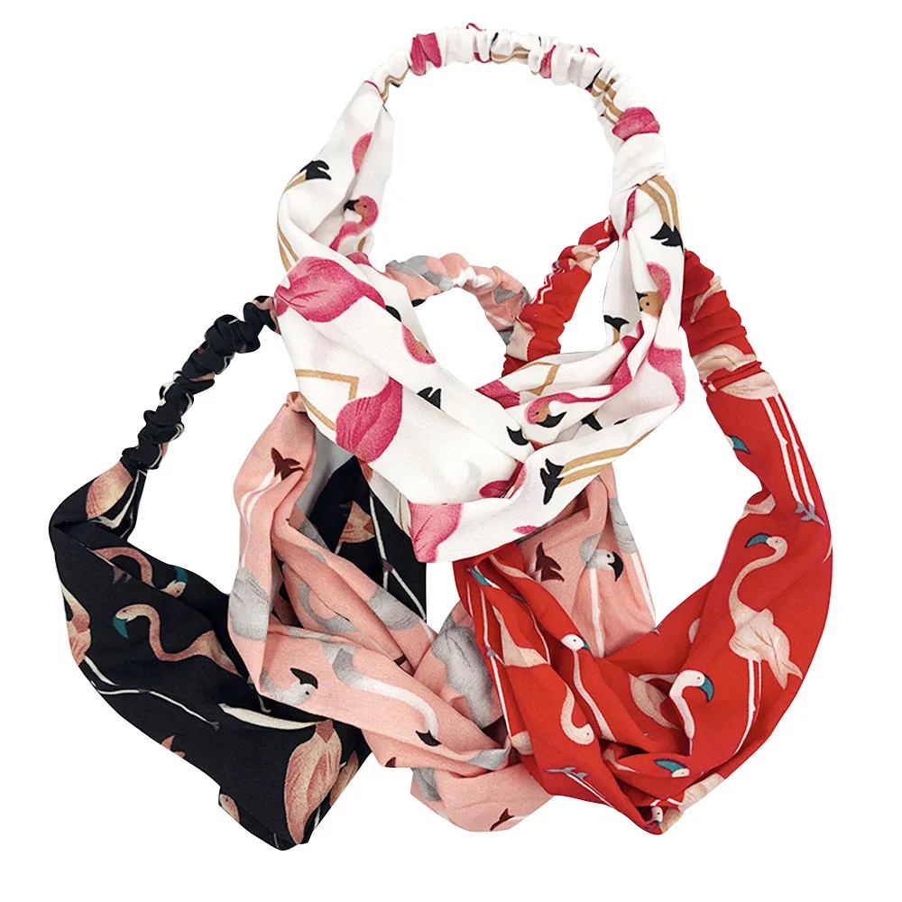 

New Fashion Cartoon Flamingo Cross Hairbands Women Girls Elastic Hair Bands Cute Headwrap Sweet Headband Hair Accessories
