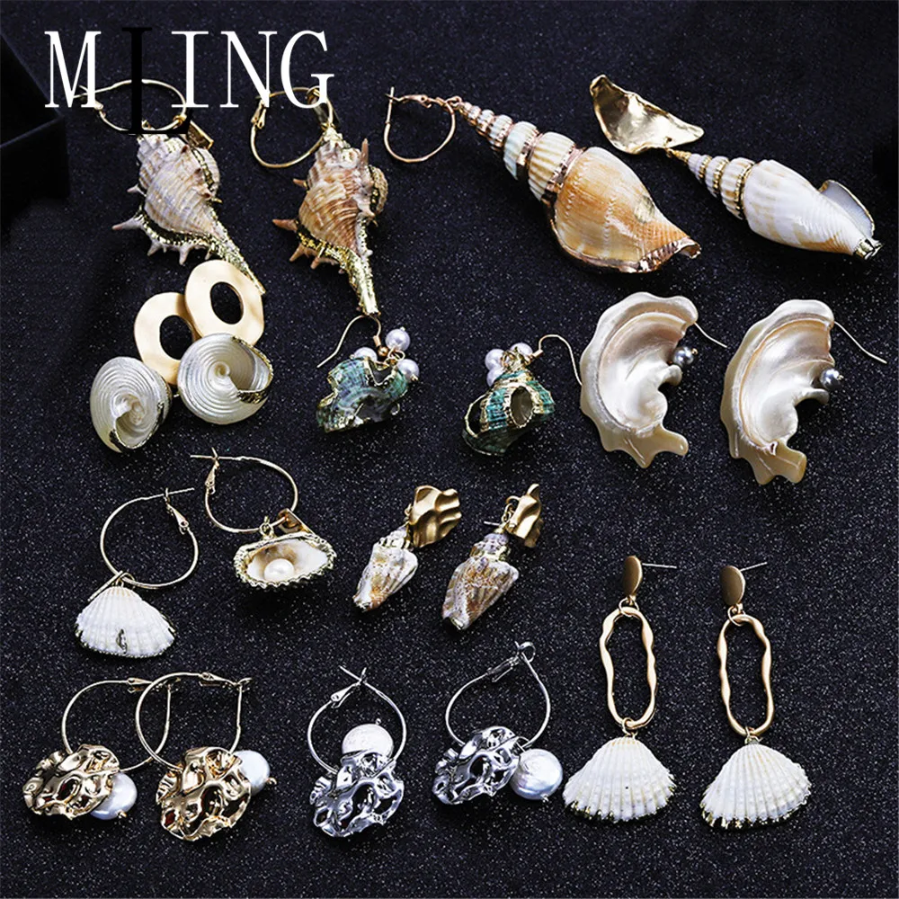 

MLING 2019 New Alloy Ocean Earrings Bohemian Shell Conch Scallop Drop Earrings For Women