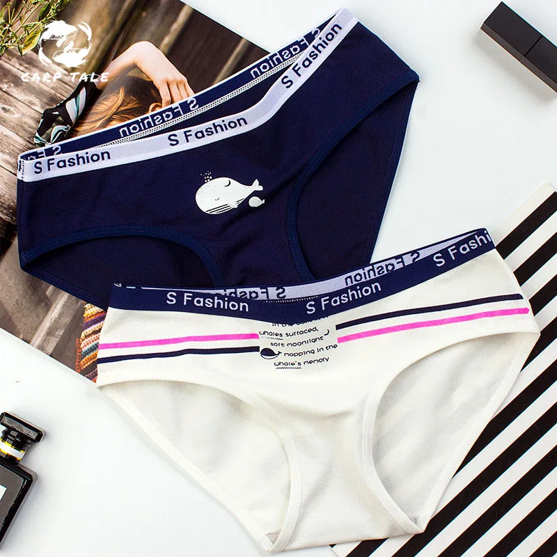 

CARP TALE Kawaii Women's Underwear New Japanese Girls Sweet Sports Letters Wide Waist Cotton Low Waist Women's Briefs