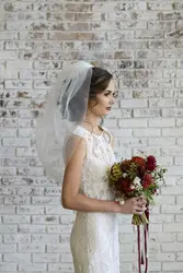 New Ivory/White Short Wedding Veils Two Layers Beach Bridal Veil for Wedding Accessories