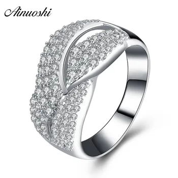 

AINUOSHI Trendy 925 Sterling Silver Women Wedding Ring Princess Engagement Anniversary Rings Bridal Anniversary Jewelry Bands