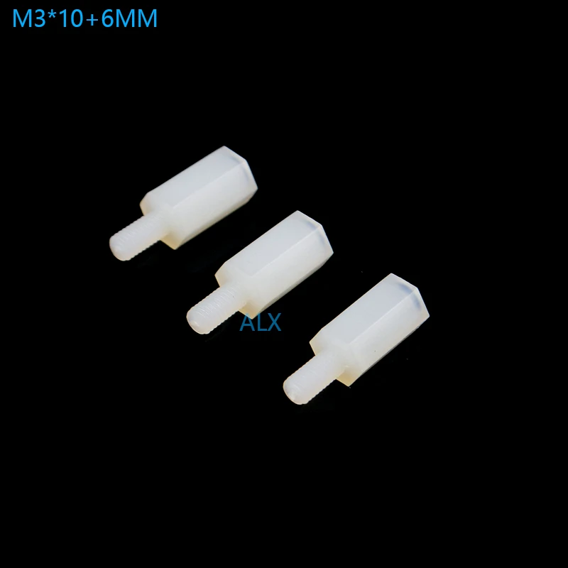 50 шт. M3 * 10 + 6 мм Шестигранная головка нейлоновый шаговый винт резьбовой столб