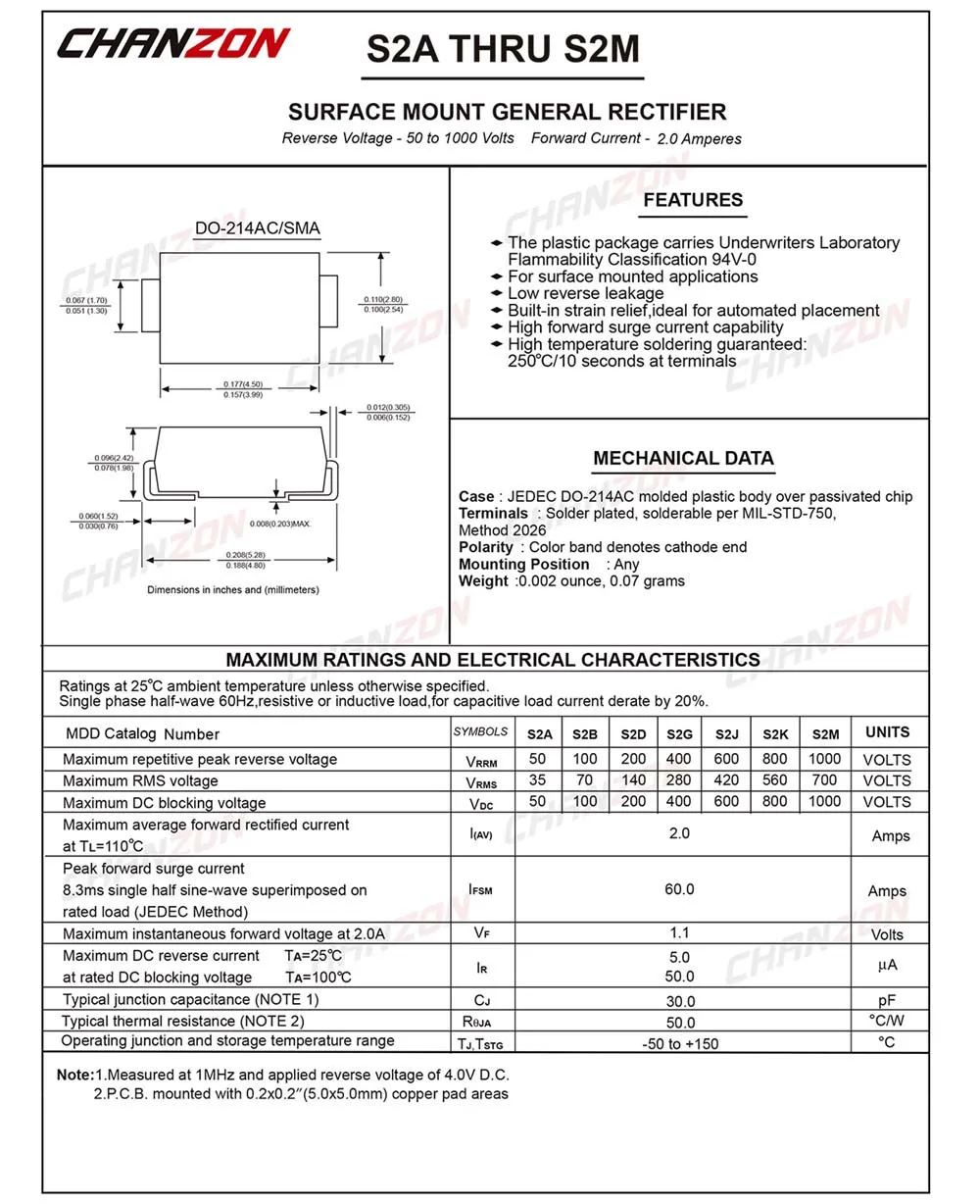 (100 шт.) S2M SMD выпрямительный диод 2A 1000 V SMA (DO 214AC) 2 ампер Вольт электронные