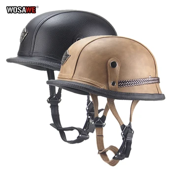 

WOSAWE Retro German Military Style Motorcycle Half Helmet Dot Moto Cruiser Chopper Helmets ABS + PU Leather M L XL