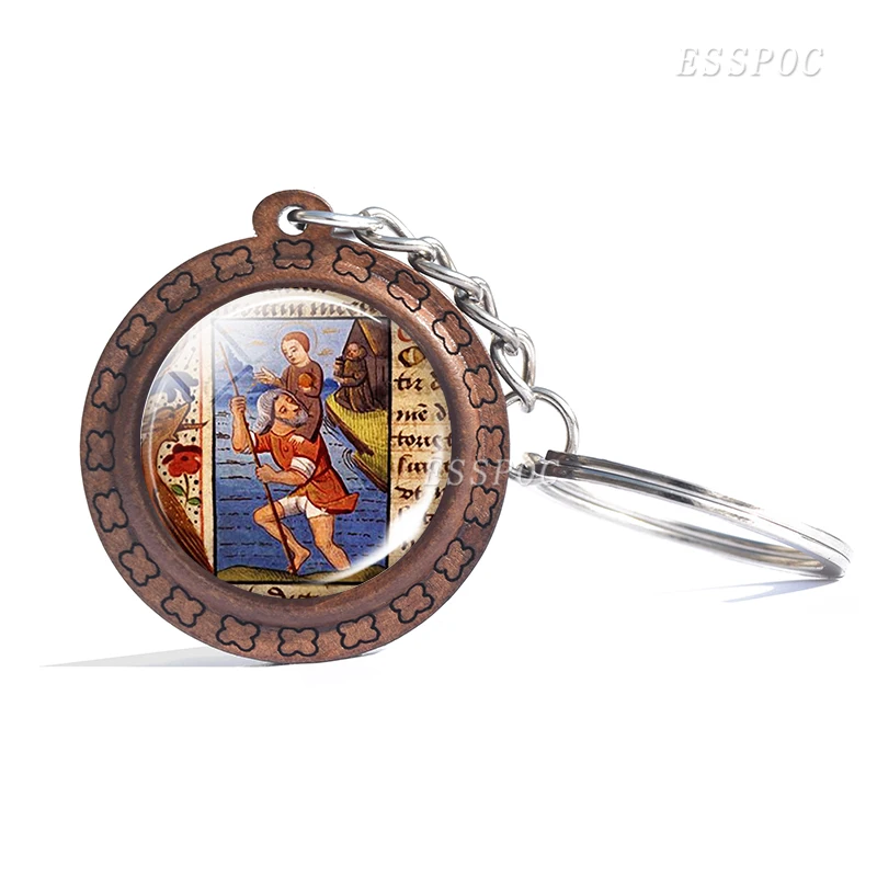 St Christopher брелок браслет Святой приносить любовь к вашей жизни медаль серьги религиозный ювелирный подарок - Окраска металла: wood Keychain