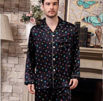 

Mens Silk Pajamas Set 2019 Summer Spring Plus Size Man Stain Silk Pajamas Male silk Pajama Pants Two Piece sets Homewear