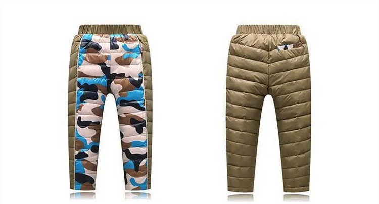 Г. Детские зимние Пуховые брюки с камуфляжным принтом, теплые штаны для мальчиков и девочек детская теплая верхняя одежда на белом утином пуху HC491