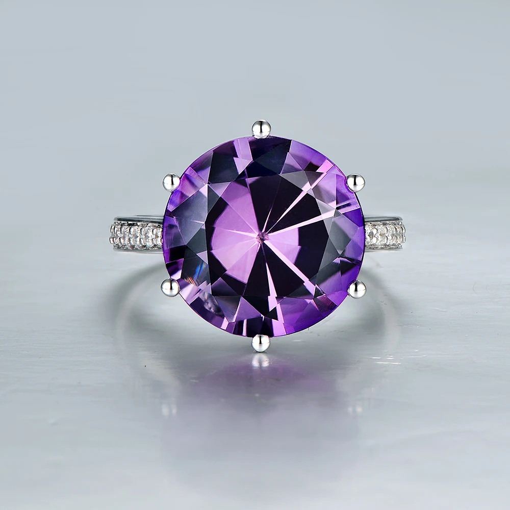 7.12ct 14 мм круглый разрез АМЕТИСТ 14 К золото 0.23ct натуральный алмаз классическое обручальное кольцо