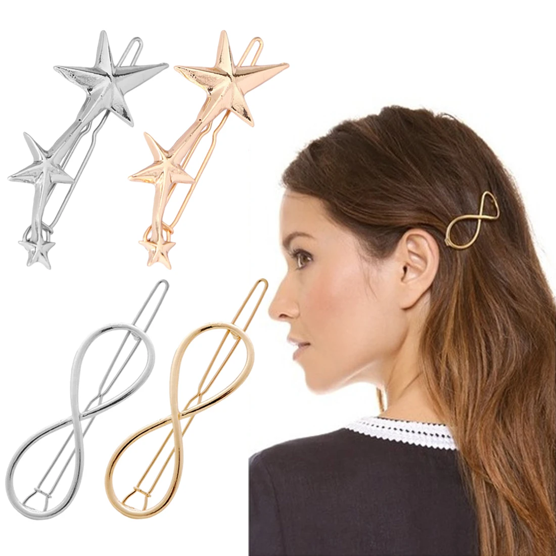 Exaggerated Fashion Ttriangle Star Shaped Gorllden Silver Geometry Styling Hair Clip Hairpin Hair Tools and Accessories Women Exaggerated Fashion Ttriangle Star Shaped Gorllden Silver Geometry Styling Hair Clip Hairpin Hair Tools and Accessories Women