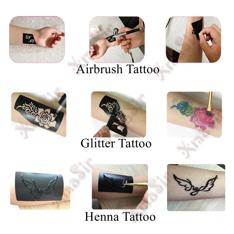 10 шт Менди индийские трафареты для татуировок хной, Временный Аэрограф Для блесток хны татуировки ручной палец шаблоны трафарет для рисования