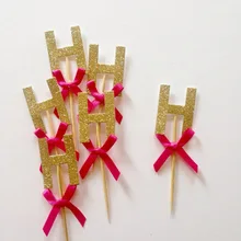 Пользовательские буква инициалы с блестками с изображением пирожного на день рожденья для ношения с обувью, для девичника Свадебные украшения для торта для вечеринки приборы для еды украшения