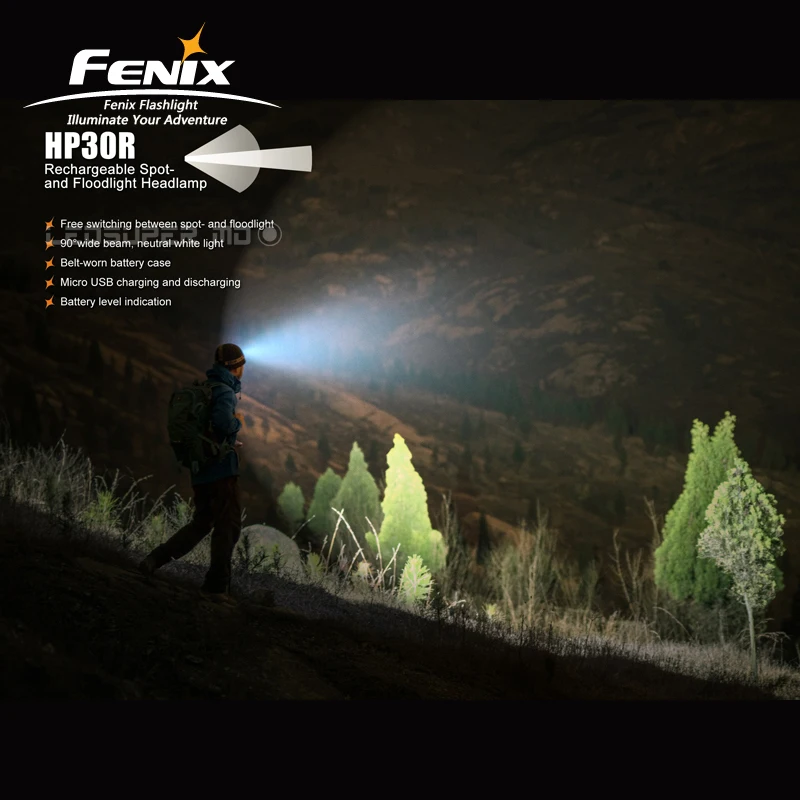 Перезаряжаемый фонарь Fenix HP30R Cree LEDs Max 1000 Lumens прожектор налобный с батареями