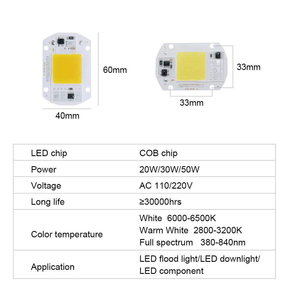 Высокомощный светодиодный COB Чип-Диодная лампа 20 Вт 30 Вт 50 Вт 220 В 110 в источник питания DIY полный спектр светодиодный светильник для выращивания Точечный светильник лампа прожектор светильник