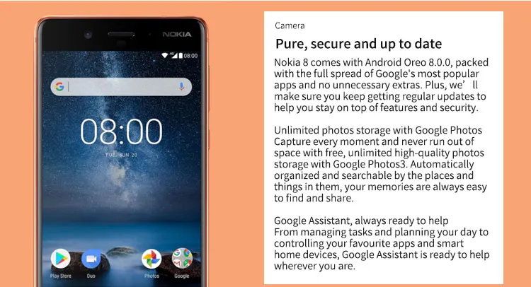 NOKIA 8 TA-1012 6GB RAM 128GB ROM Qualcomm Snapdragon 835 2.5GHz Octa Core 5.3 Inch 2.5D IPS Corning Gorilla Glass 5 2K Screen Dual Camera Android 8.1 4G LTE Smartphone