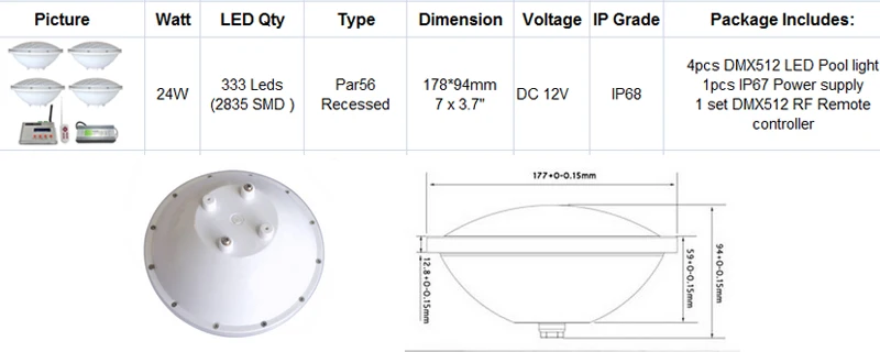 DMX512 светодиодный RGB лампы для бассейна 12 V Par56 настенный IP68 Водонепроницаемый подводный Piscina 18 Вт 36 Вт с сенсорным экраном Дистанционное электропитание 4 предмета в комплекте