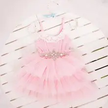 Новые летние детские платья на бретельках с кристаллами поясом для маленьких девочек ремни Туту праздничное платье элегантное вечернее детское платье