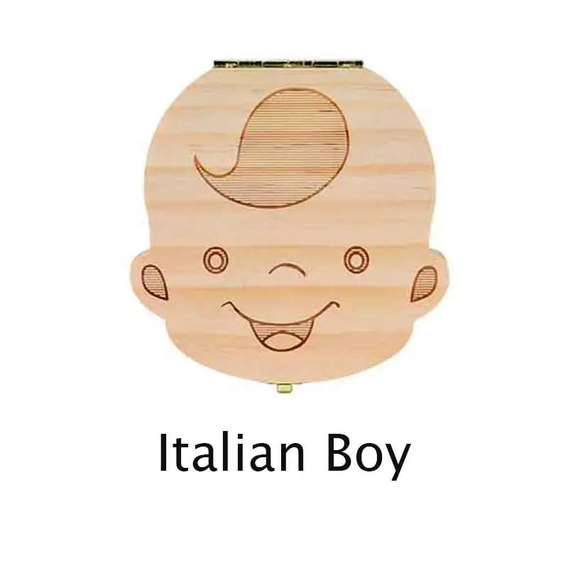 italy boy Коробка для зубов, португальский/Турецкий/голландский/Греческий/английский текстовый органайзер, коробка для хранения молочных зубов, деревянная коробка для выпавших детских зубов для мальчиков и девочек - Цвет: italy boy