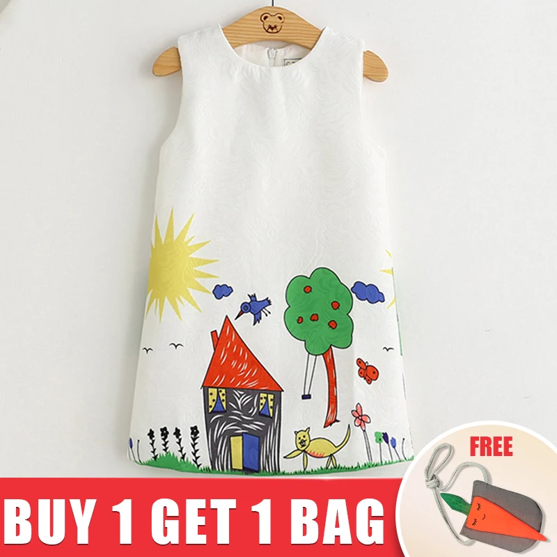 2018 Brand New Girl Princess Dress Girls Dresses Kids Clothes Graffiti Print Design Kids Dresses for 3-8Y Get Girl Bag free 2018 Brand New Girl Princess Dress Girls Dresses Kids Clothes Graffiti Print Design Kids Dresses for 3-8Y Get Girl Bag free