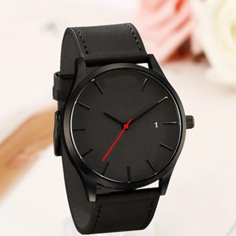 

Men's Date Alloy Case Synthetic Leather Analog Quartz Watches Big Dial High-End Business Calendar Watch Nubuck Leather No Logo