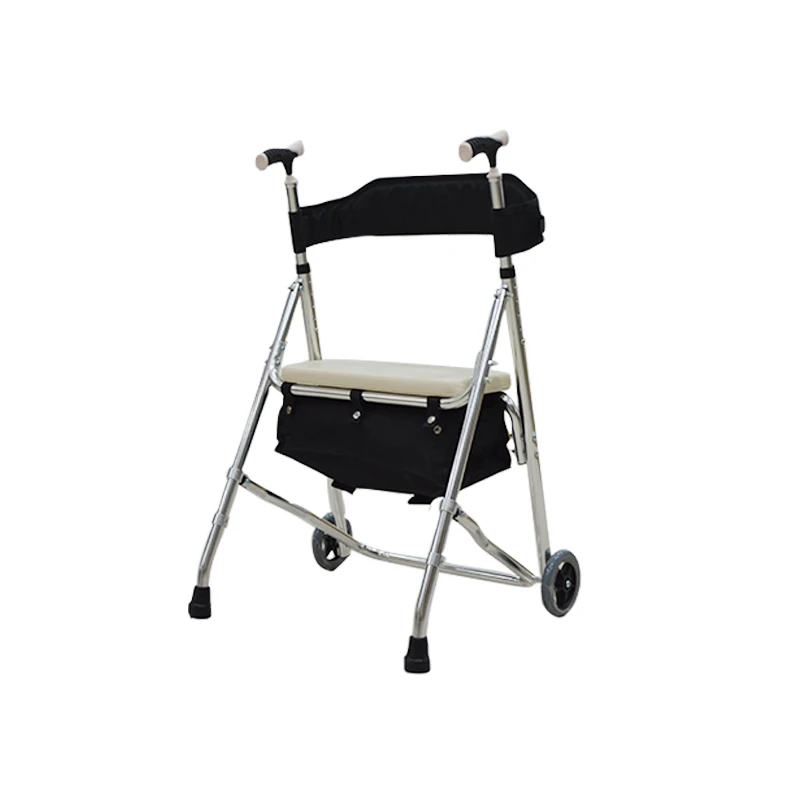 Aluminum alloy 2 wheels foldable shopping rollator walker with storage