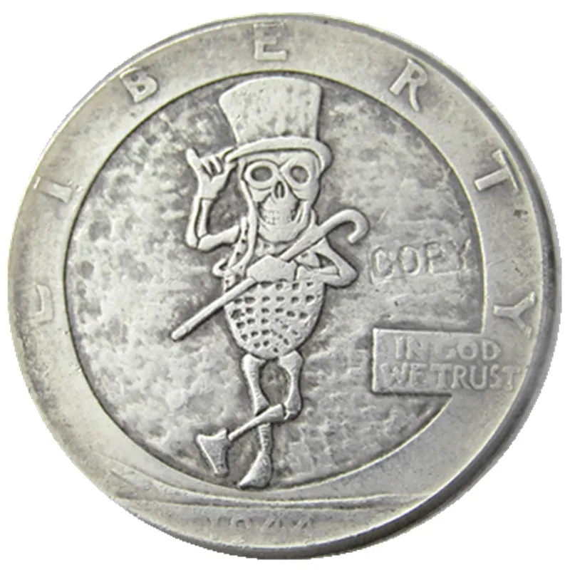 

FK(07) Hobo 1944 Walking Liberty Half Dollar Skull Design Coin Silver Plated Silver Plated Copy